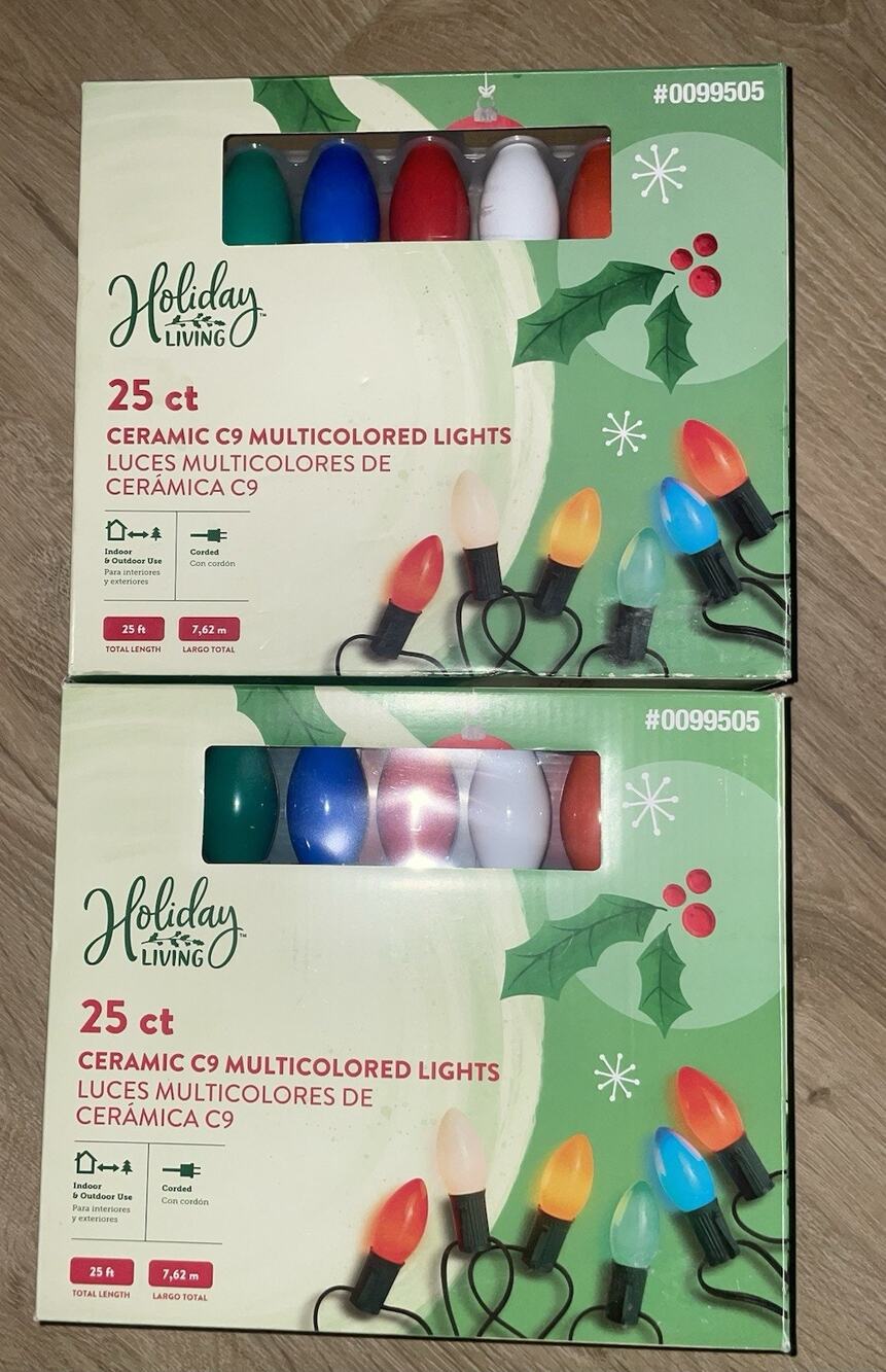 Holiday Living Christmas Lights 25ct 2 Boxes Ceramic C9 Multicolored In/Outdoor